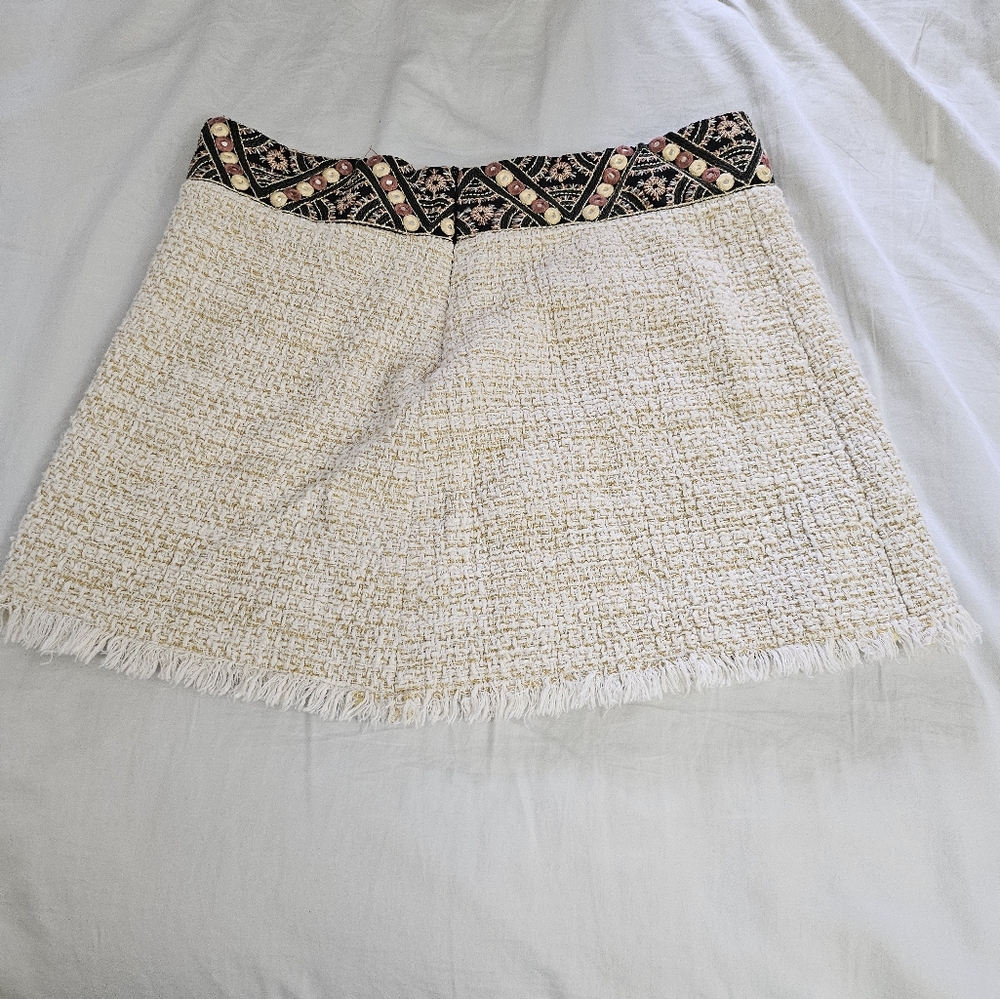 Zara Cream Embellished A-Line Mini Skirt